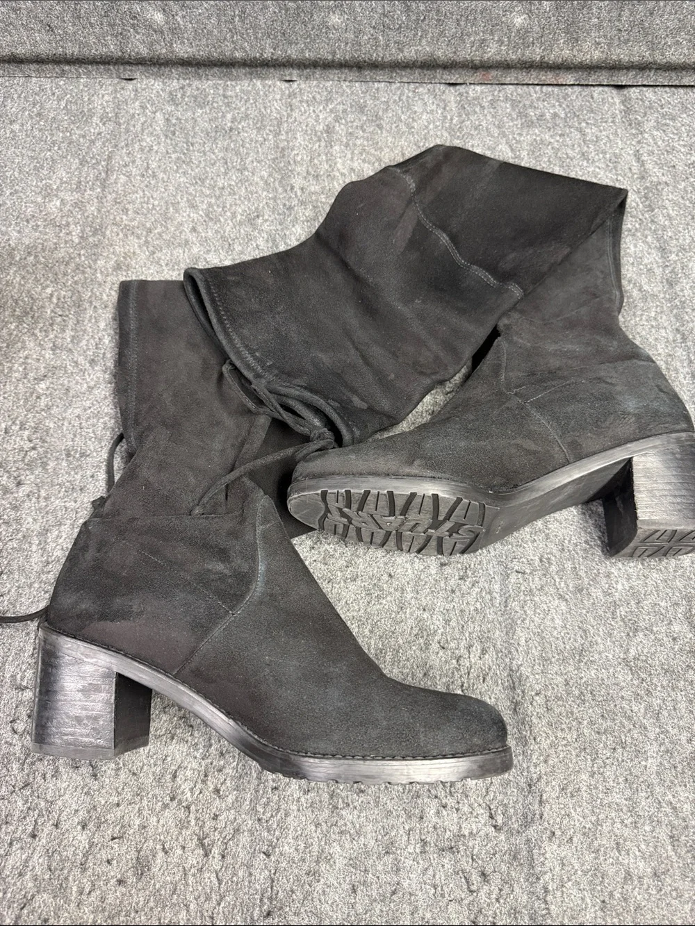 Stuart Weitzman Black Over-the-Knee Suedeover Boots with Tie Detail